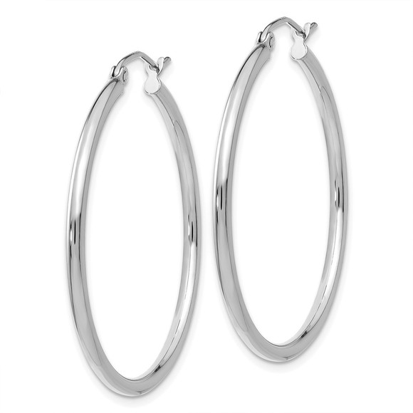 14k White Gold Polished 2x35mm Tube Hoop Earrings - Picture 4 of 4